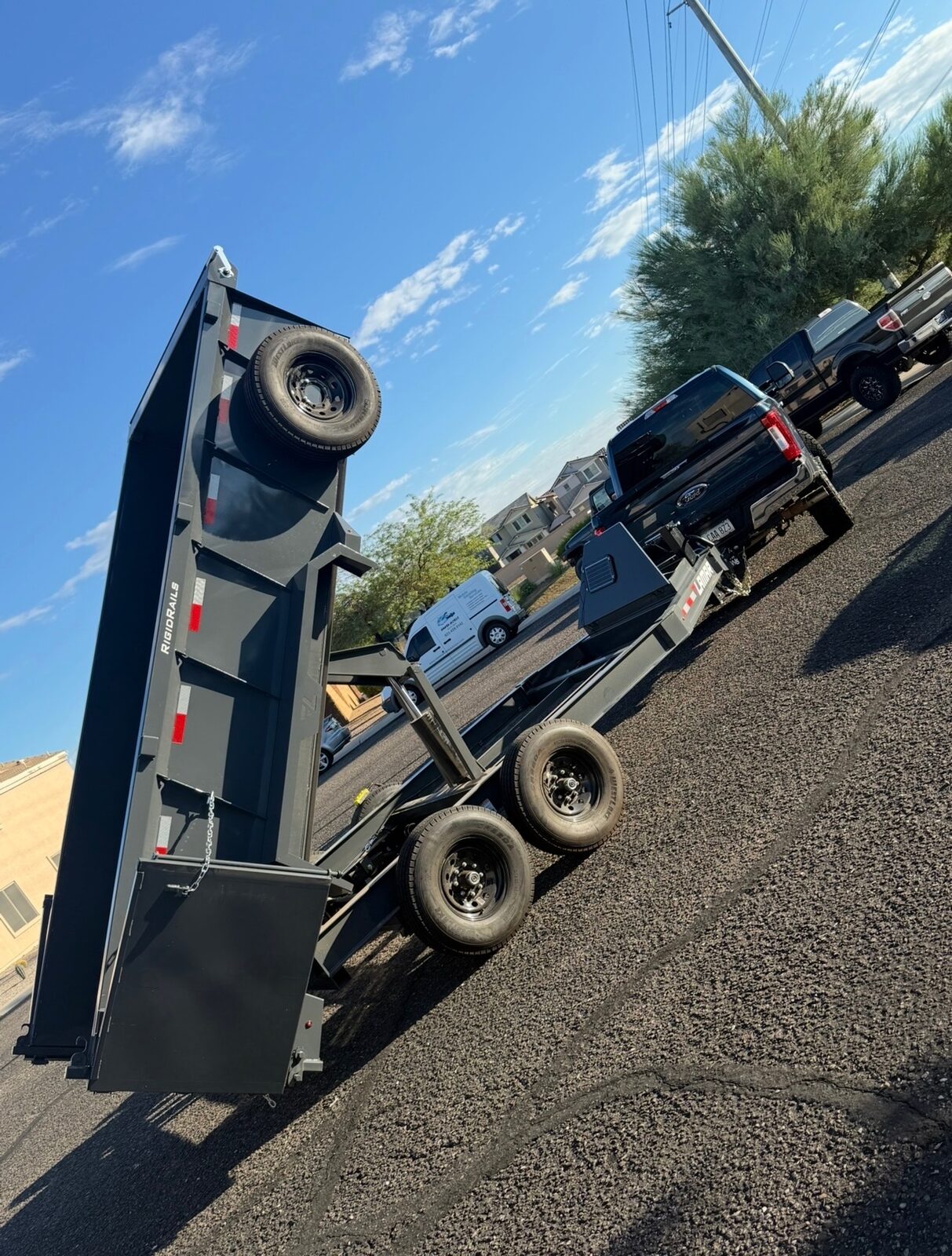 Dump trailer hooked up and ready to haul
